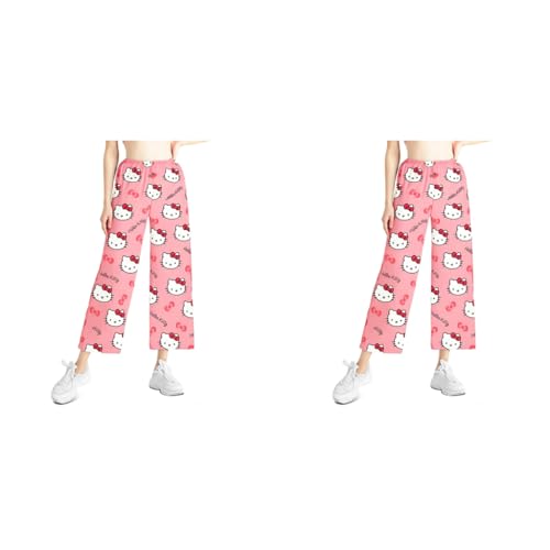 SANNIDHI® Pyjama Pants for Women Cartoon Kawaii Kitty Print Ultra Soft Cotton Lounge Comfy Casual Pajama Bottoms with Elastic Waistband Sleepwear L 2PCS SANNIDHI® Pyjama Pants for Women Cartoon Kawaii Kitty Print Ultra Soft Cotton Lounge Comfy Casual Pajama Bottoms with Elastic Waistband Sleepwear L 2PCS